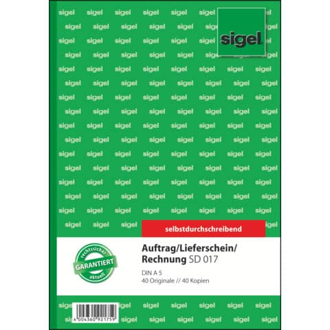 Kombinationsbuch Auftrag/Lieferschein/Rechnung – A5, 1. und 2. Blatt bedruckt, SD, MP, 2 x 40 Blatt