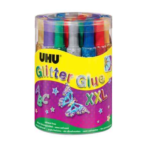 Young Creativ‘ Glitter Glue ORIGINAL – 24 Tuben à 76 g in Runddose, sortiert
