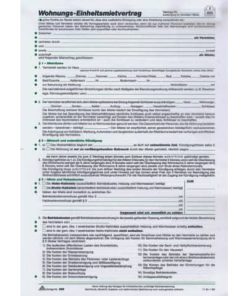Wohnungs-Einheitsmietvertrag, 4 Seiten, gefalzt auf DIN A4 + Wohnungsgeberbescheinigung