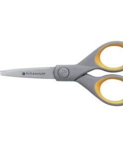 Schere Titanium Super, rostfrei, abgerundet, gerade, asymmetrisch, grau/gelb, 13cm