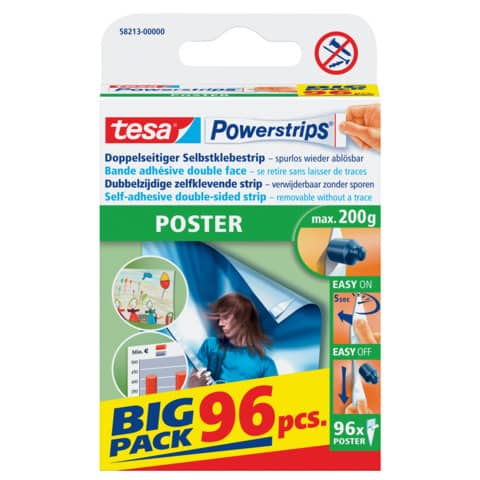 Powerstrips® Poster – ablösbar, Tragfähigkeit 200 g, weiß, 96 Stück