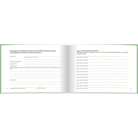 Unterweisungsbuch für die betriebliche Unfallverhütung, 48 Seiten, DIN A5 quer