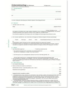 Untermietvertrag für Wohnräume, 4 Seiten, gefalzt auf DIN A4, 10 Stück