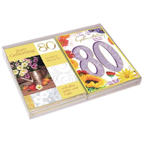 Geburtstagskarte – Zahl 80, 20 Stück, sortiert