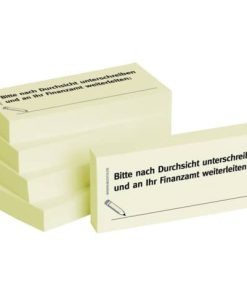 Haftnotizen „Bitte nach Durchsicht unterschreiben und an Ihr Finanzamt weiterleiten:“ – 75 x 35 mm, 5x 100 Blatt