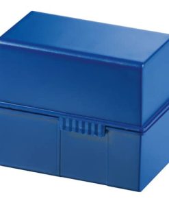 Karteibox DIN A7 quer – für 300 Karten mit Stahlscharnier, blau