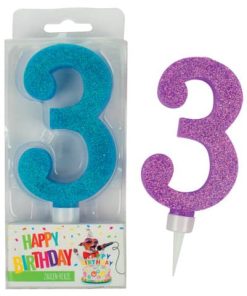 Geburtstagskerze Glitter Zahl 3 – sortiert
