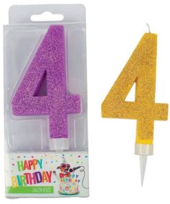 Geburtstagskerze Glitter Zahl 4 – sortiert