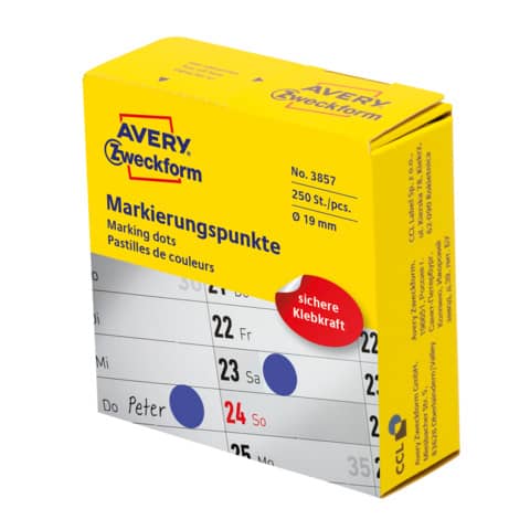 3857 Markierungspunkte – Ø 19 mm, Spender mit 250 Etiketten, blau