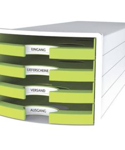 Schubladenbox IMPULS – A4/C4, 4 offene Schubladen, weiß/lemon
