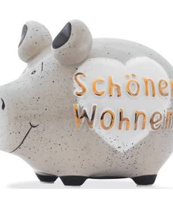 Spardose Schwein „Schöner Wohnen“ – Keramik, Gold-Edition, klein
