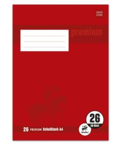 Schulblock PREMIUM LIN 26 – A4, 50 Blatt, 90 g/qm, kariert mit Rand