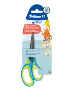 griffix® Schulschere – 15 cm, Neon Fresh Blue, spitz, inkl. Namenssticker, Blisterkarte
