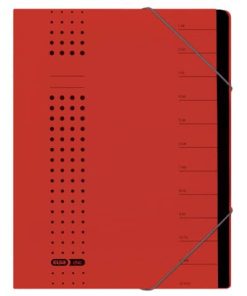 Ordnungsmappe chic – 12 Fächer, A4, Karton (RC), 450 g/qm, rot