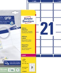 L7160-40 Adress-Etiketten – 63,5 x 38,1 mm, weiß, 840 Etiketten/40 Blatt, permanent, für C6 Kuverts