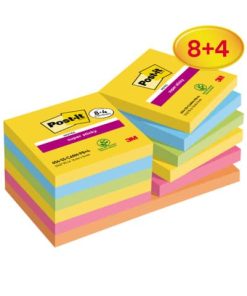 Haftnotiz Super Sticky Notes Promotion – 76 x 76 mm, sortiert, 12x 90 Blatt