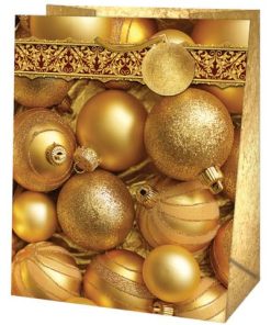 Weihnachts-Geschenktragetasche Kugeln gold – 26,7 x 33 x 13,7 cm