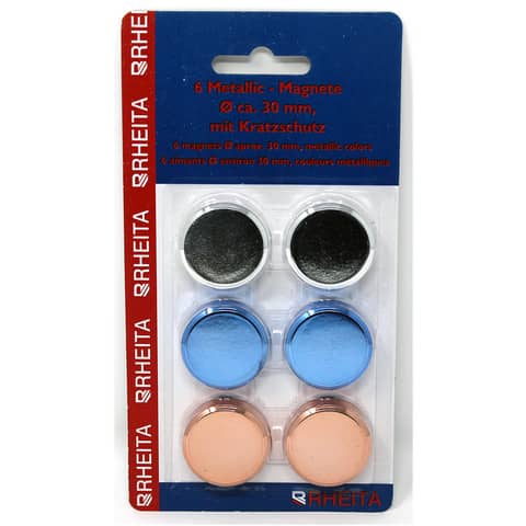 Magnet Edelstahl – Ø 30 mm, 6 Stück, kratzfest, sortiert