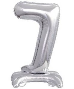 Folienballon Mini Zahl 7 – 15 x 38 cm, mit Standfuß, silber