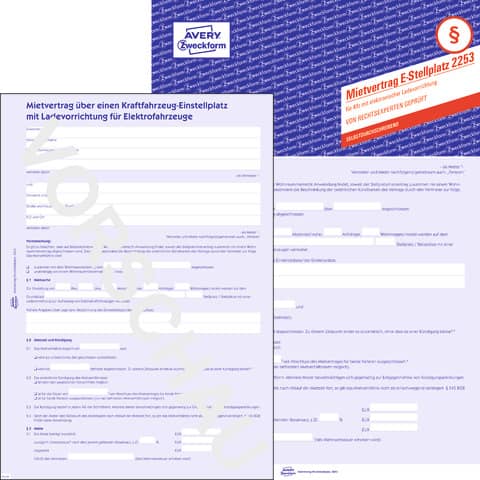2253 Mietvertrag – Einstellplatz E-Autos, DIN A4, selbstdurchschreibend