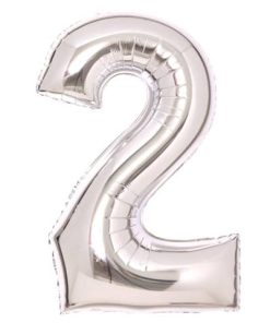 Folienballon XL Zahl 2 – 63 cm, silber