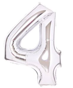 Folienballon XL Zahl 4 – 63 cm, silber