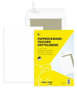 Papprückwandtaschen B4, ohne Fenster, 120 g/qm, weiß, 5 Stück