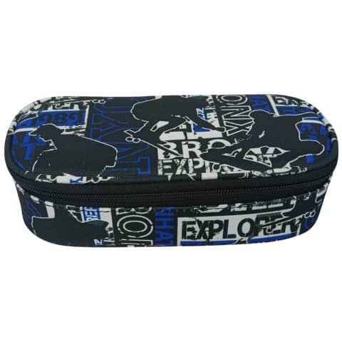 Schüleretui Motiv Explorer – oval klein, 21 x 5,5 x 10,5 cm, 1 Fach, ungefüllt