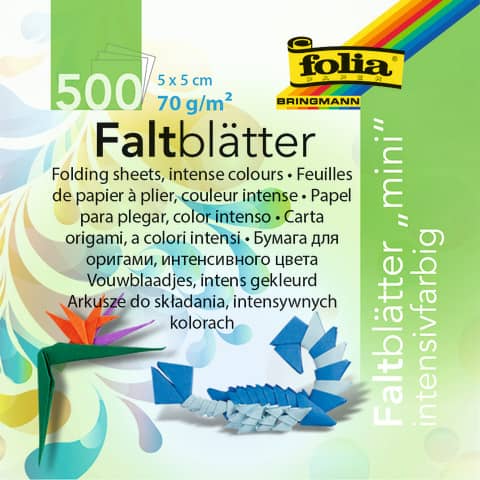 Faltblätter „Mini“ 5x5cm – 10 Farben sortiert, 500 Blatt, 70g/qm