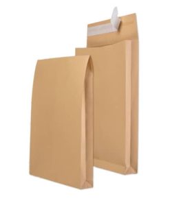 Faltentaschen – E4, ohne Fenster, 40 mm-Falte, Klotzboden, haftklebend, 140 g/qm, braun, 100 Stück