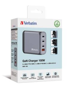 GaN-Ladegerät 100W, 1x USB-A , 3x USB-C, grau