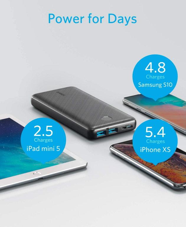 Powerbank Anker PowerCore Essential, 20000mAh externer Akku mit PowerIQ Technologie und USB-C Eingang, enorme Energiedichte, kompatibel mit iPhone, Samsung, Huawei, iPad und mehr – Bild 2