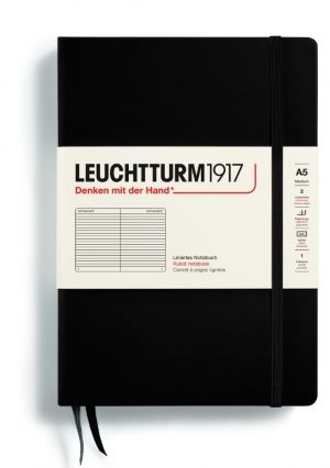 Notizbuch Medium (A5) Hardcover 251 nummerierte Seiten, Schwarz, Liniert