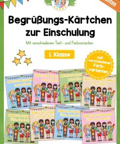 Begrüßungs-Kärtchen zur Einschulung (8 Varianten) [Digital]