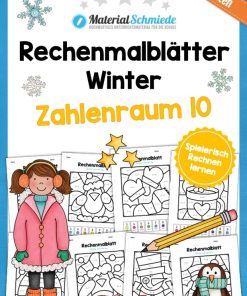8 Rechenmalblätter Winter: Zahlenraum 10 [Digital]